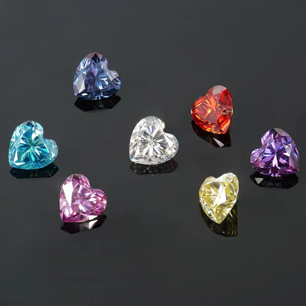 Loose heart shaped moissanite stone in lemon yellow and sapphire blue various sizes