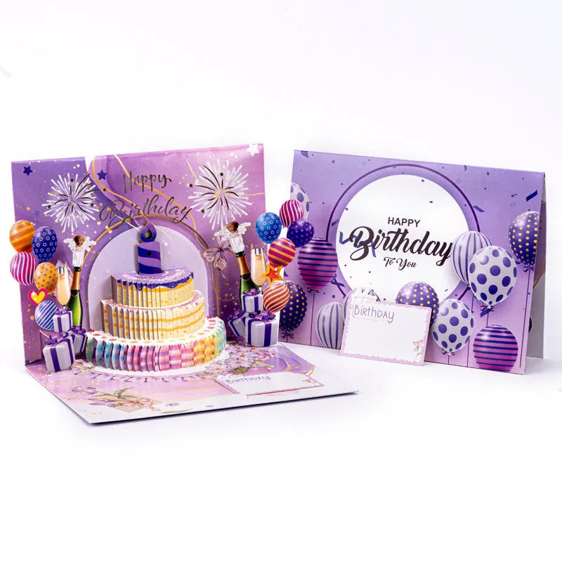 3D birthday cake greeting card with light music function and Chinese ink style design