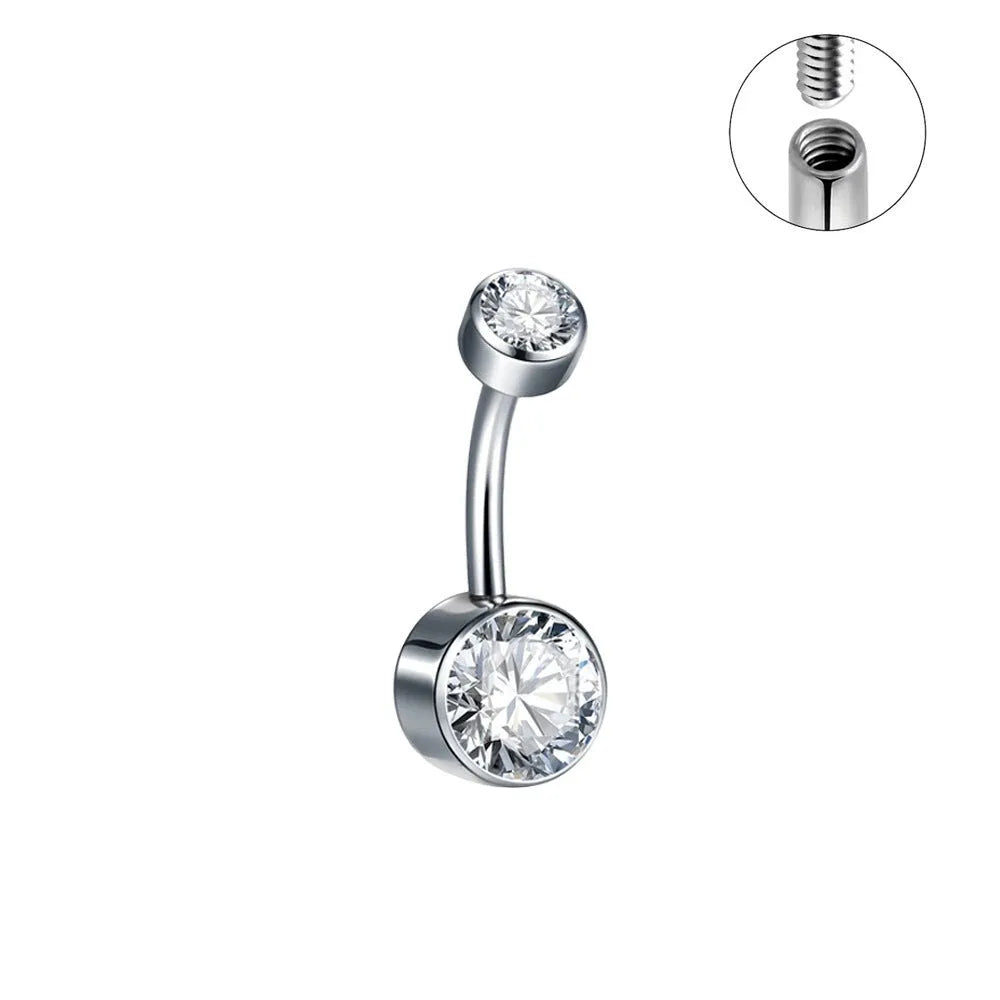 Double-headed zircon titanium alloy navel stud with internal thread in various colors