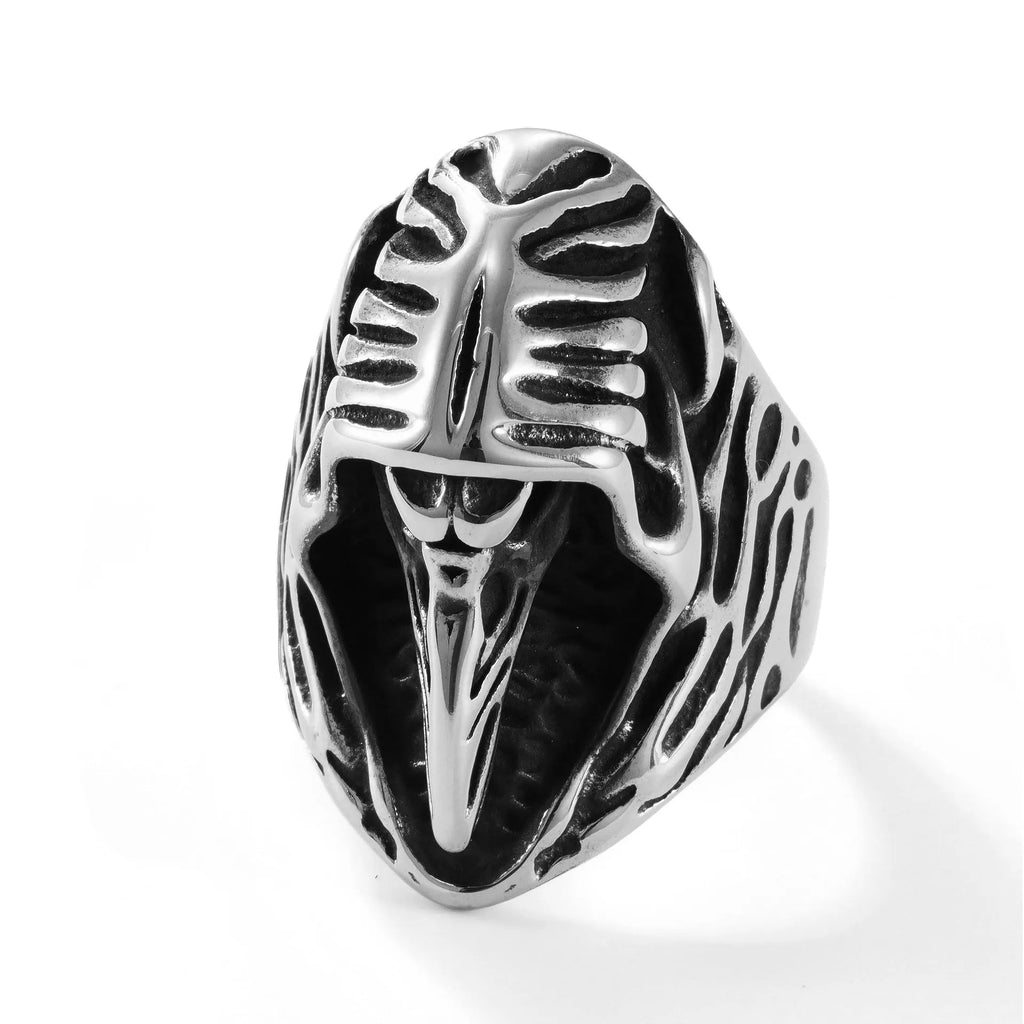 Geometric stainless steel crow ring with punk styling in MR166 colour