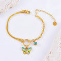 Gold titanium steel butterfly necklace and bracelet set with snake bone chain