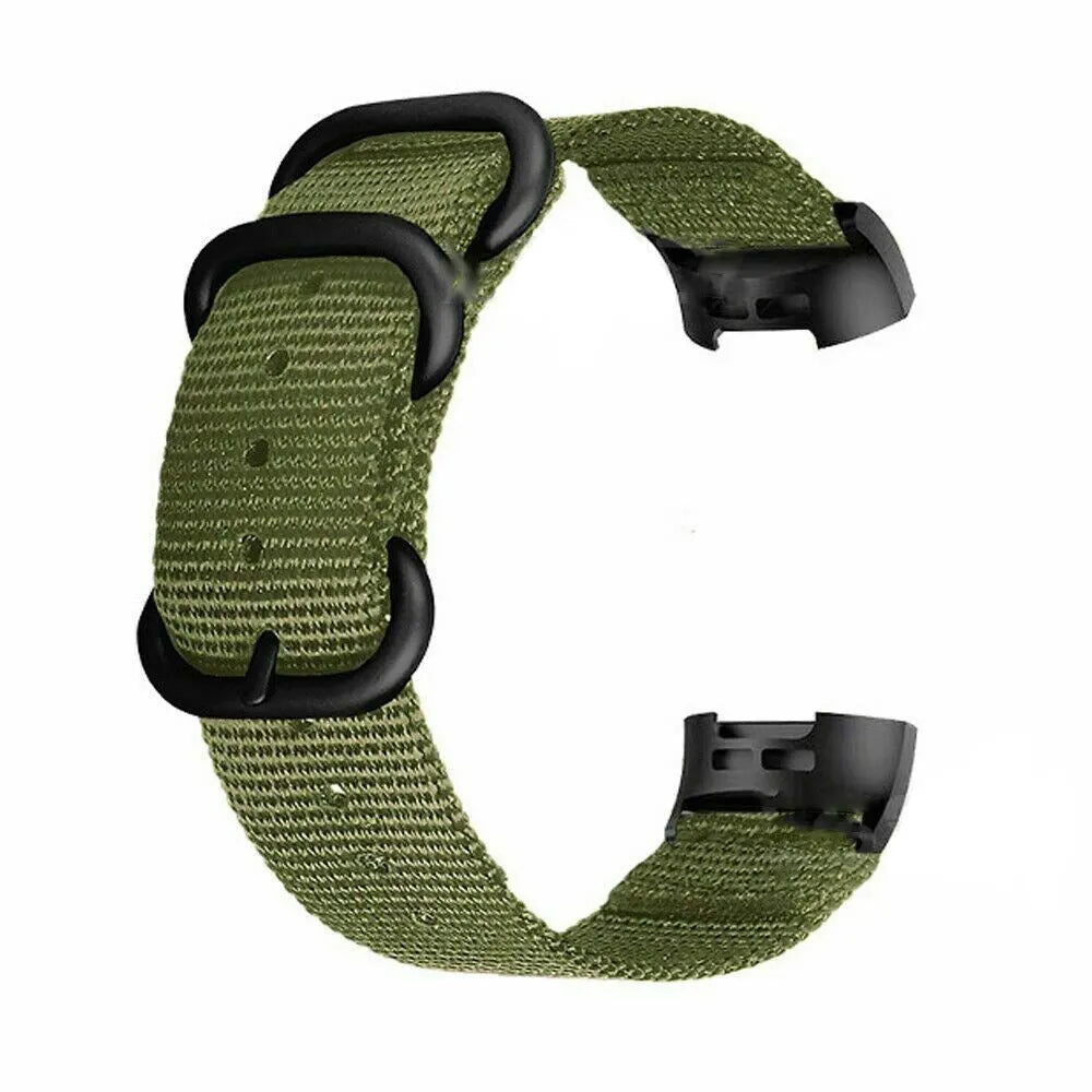 Fitbit Charge nylon replacement strap with three-ring buckle in Army Green colour