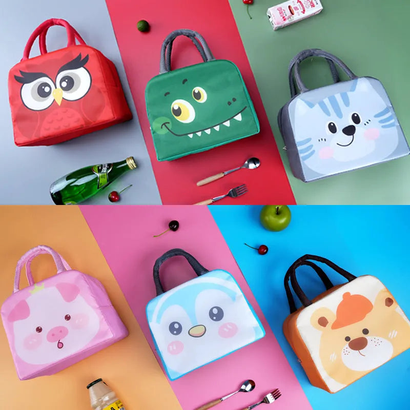 Children's insulated lunch box bag with cartoon animal design and aluminium foil insulation