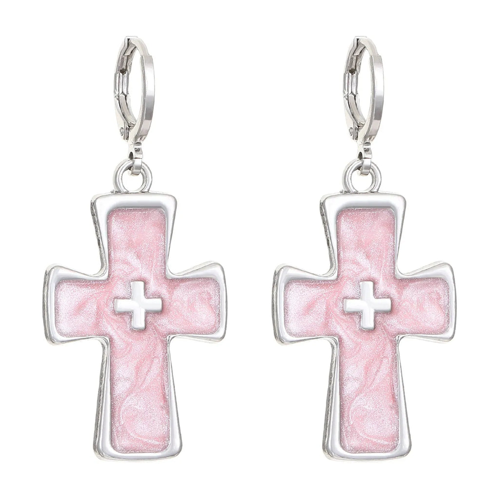 Women's classic cross crystal earrings in five colour options with dripping oil treatment finish