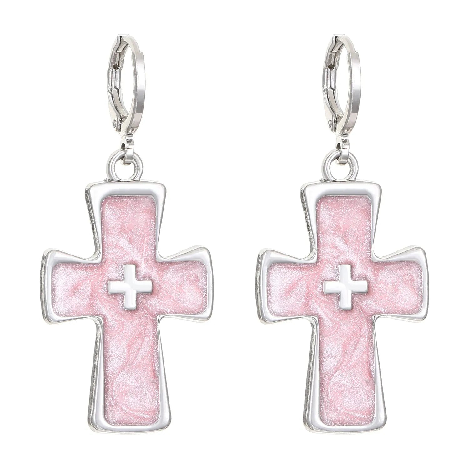 Women's classic cross crystal earrings in five colour options with dripping oil treatment finish
