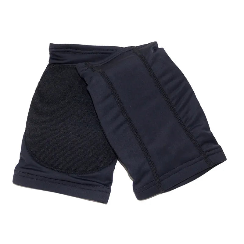 Ballet dance knee pads in skin colour and black options showing elastic construction for knee protection during exercise