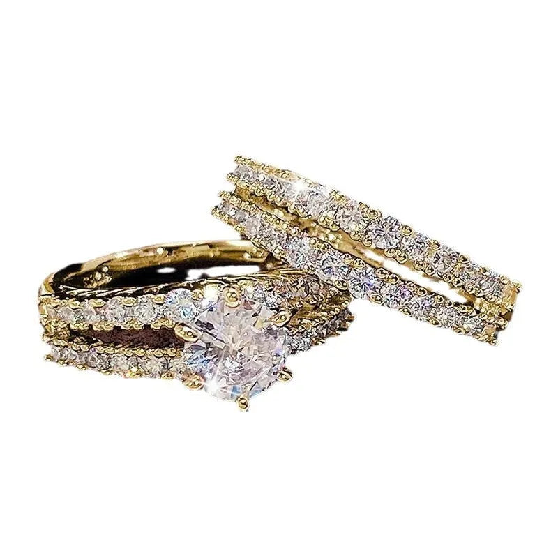 Women's 2-in-1 fully jewelled ring set in geometric round design with diamond treatment on alloy