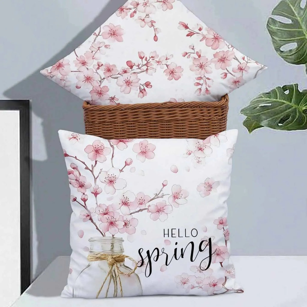 Square cherry blossom letter cushion cover with short velvet fabric in spring colour options