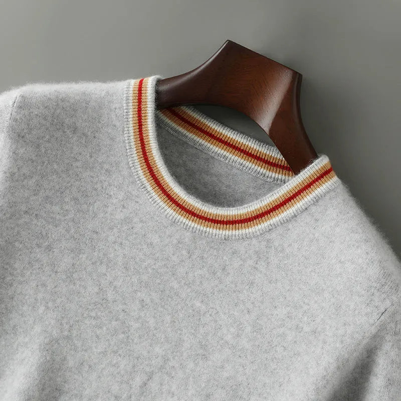 Men's short sleeve pure wool round neck sweater in black, grey, or white.