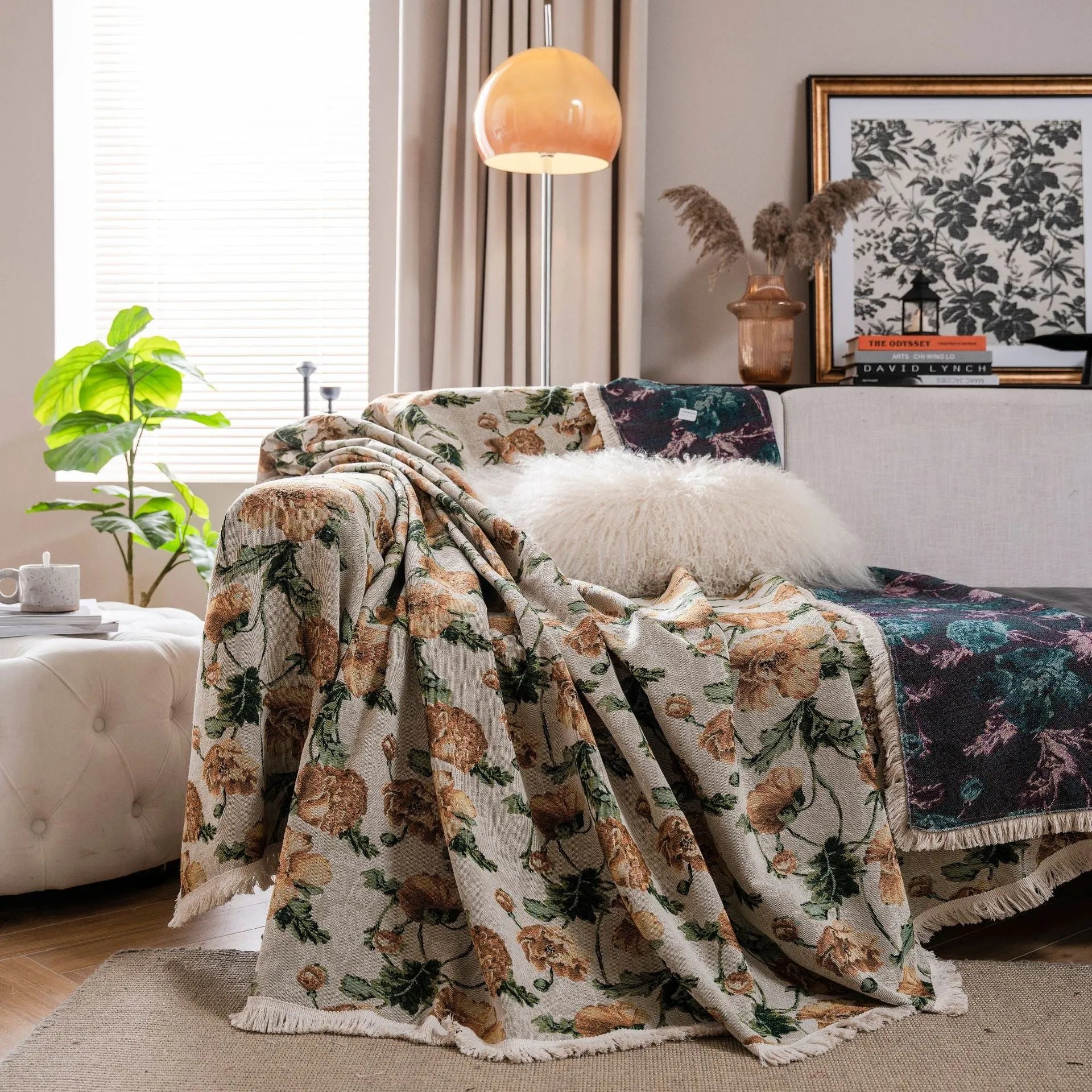 American country style jacquard floral pattern sofa cover in thick polyester cotton fabric