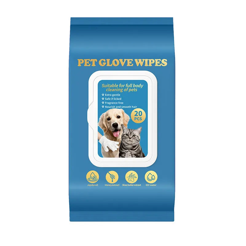 Pack of disposable plastic pet cleaning gloves for cats and dogs