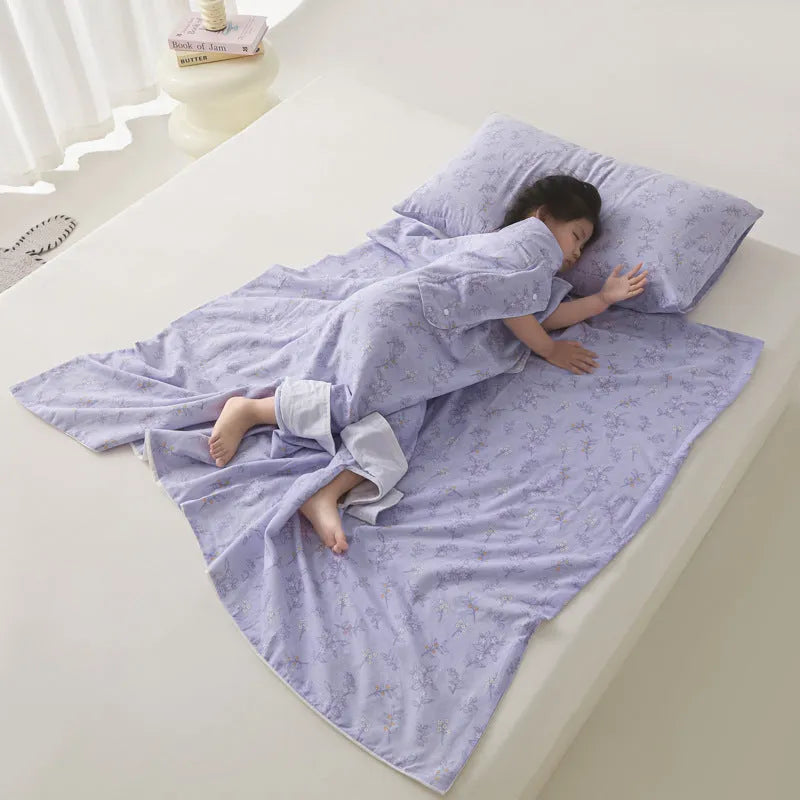 Anti-kick summer blanket in a themed colour like Cloud Bear Star Dream, shown with a matching pillowcase.