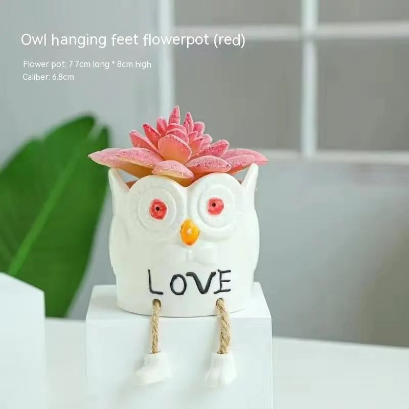 Ceramic hanging foot flowerpot in a cartoon style, suitable for succulent plants on a desktop