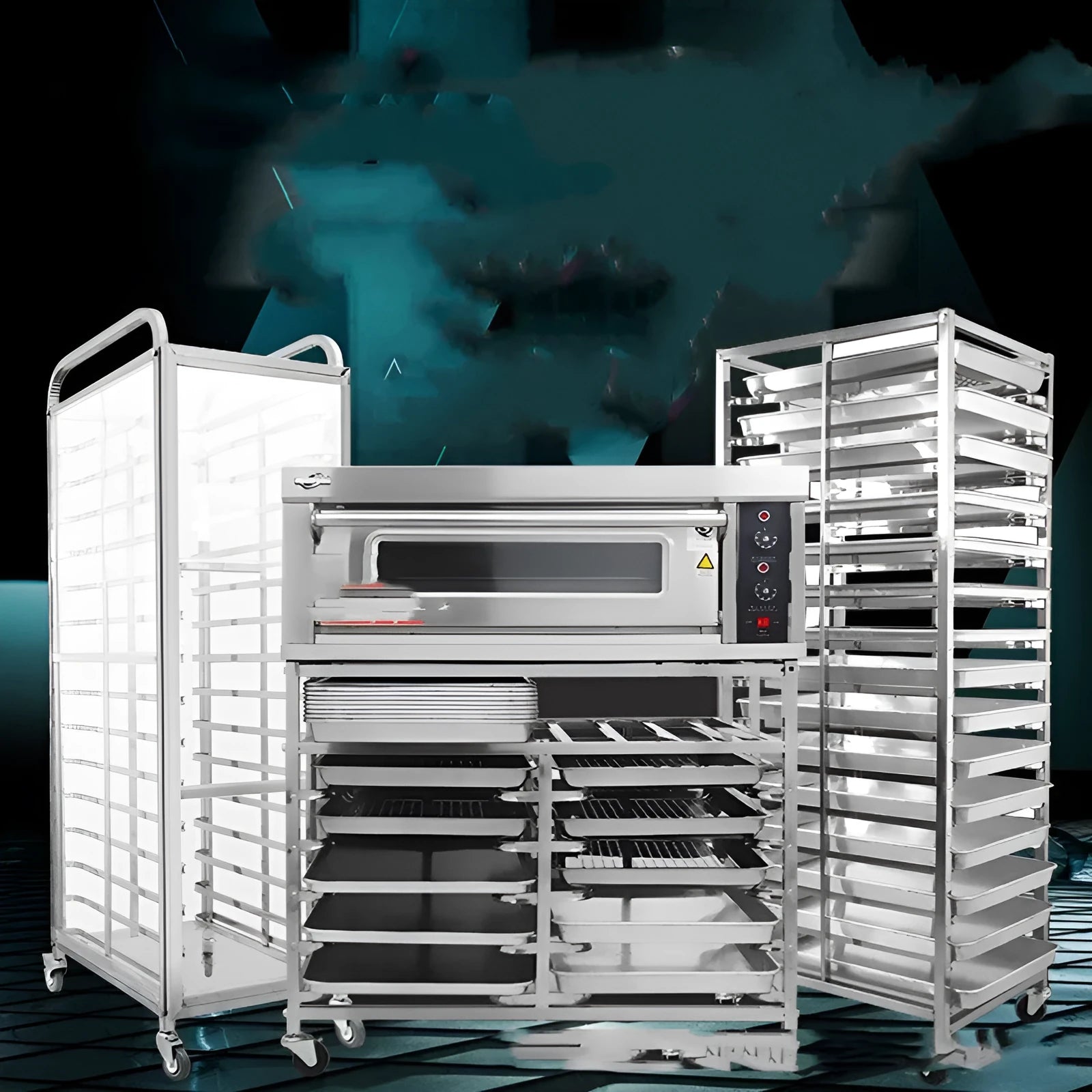 Six-layer stainless steel baking tray rack with locking mechanism for 40x60cm commercial trays