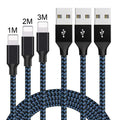 Braided micro USB charging cable for Android phones in black with colour accents