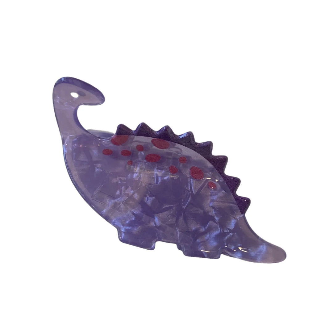 Dinosaur acrylic jaw hair clip showing grip mechanism and detailed dinosaur design in available colour options