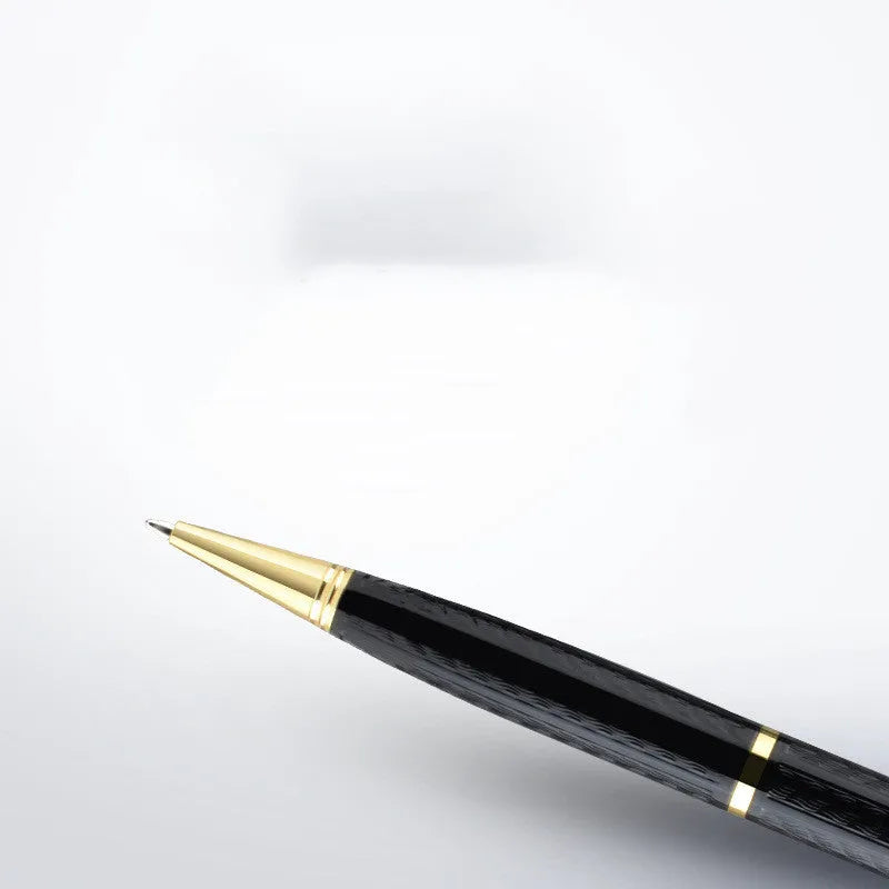 Black pen-shaped voice recorder with zinc alloy body measuring 140x17x14mm