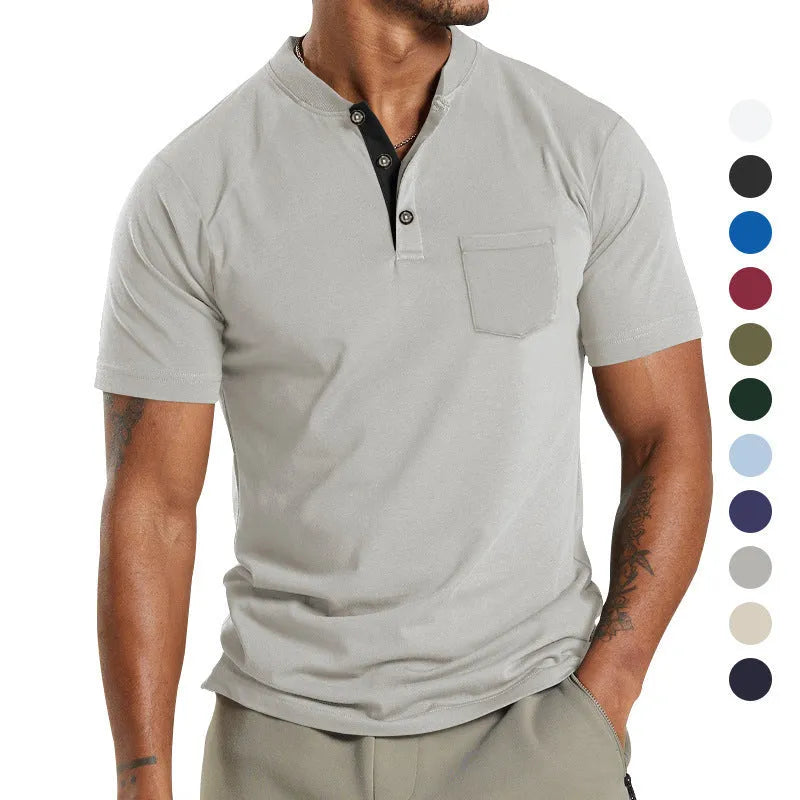 Men's plus size short sleeve casual shirt in polyester with a button chest pocket.