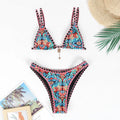 Retro 4-colour printed women's bikini swimwear in polyester fabric with European American briefs style