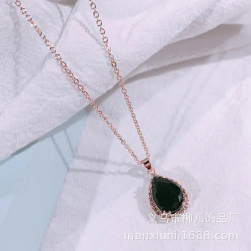 Rose gold pink drop shape alloy necklace with rhinestone and geometry elements