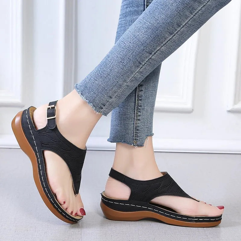 Women's casual wedge heel sandals with adjustable back strap in vegan leather