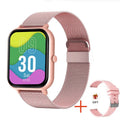 ZL54C smart watch with AMOLED screen showing health stats, available with black, pink, or silver Milan steel strap.