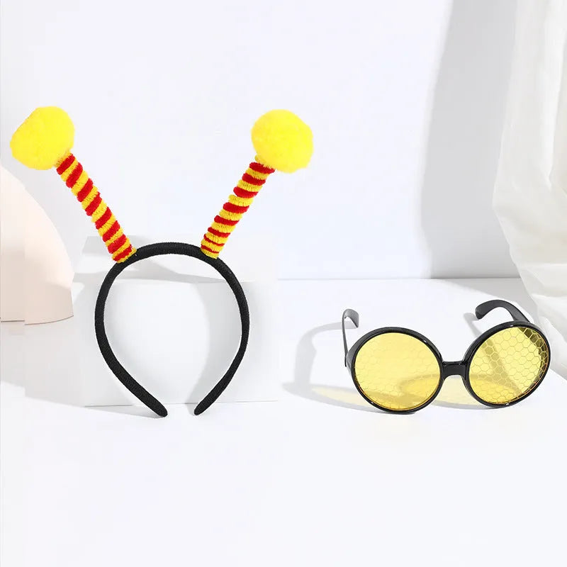 Children's handmade cloth bee butterfly ladybug costume headband and glasses set.