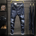 Men's slim-fitting skinny jeans in dark blue denim with micro elasticity fabric