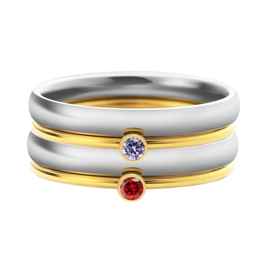 December birthstone colour engraved titanium steel geometric ring showing superimposed design