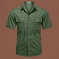 Men's short sleeve cotton work shirt in loose fit with non-ironing treatment