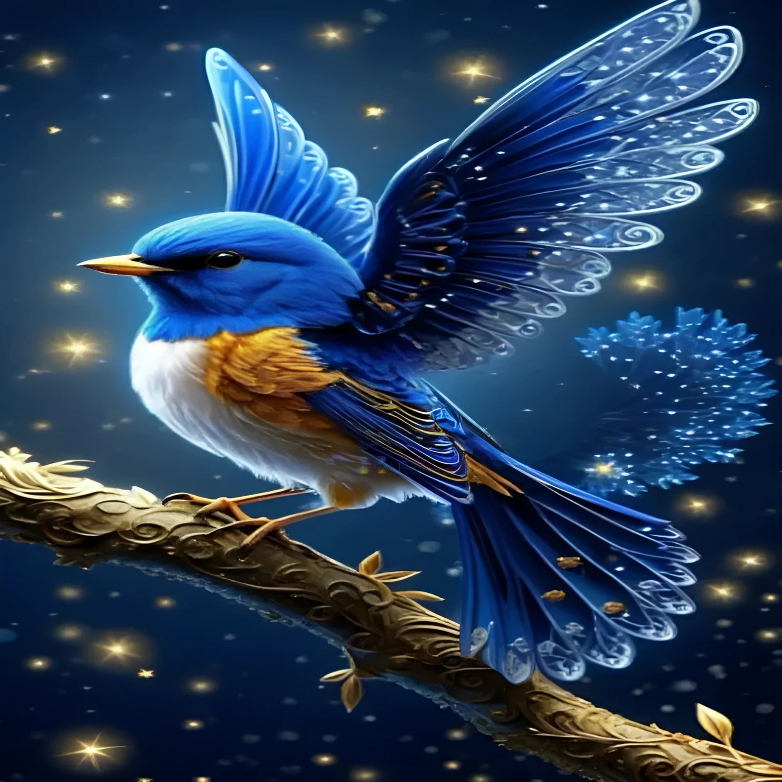 Handmade DIY blue bird diamond painting kit with rhinestones on 60x100cm canvas