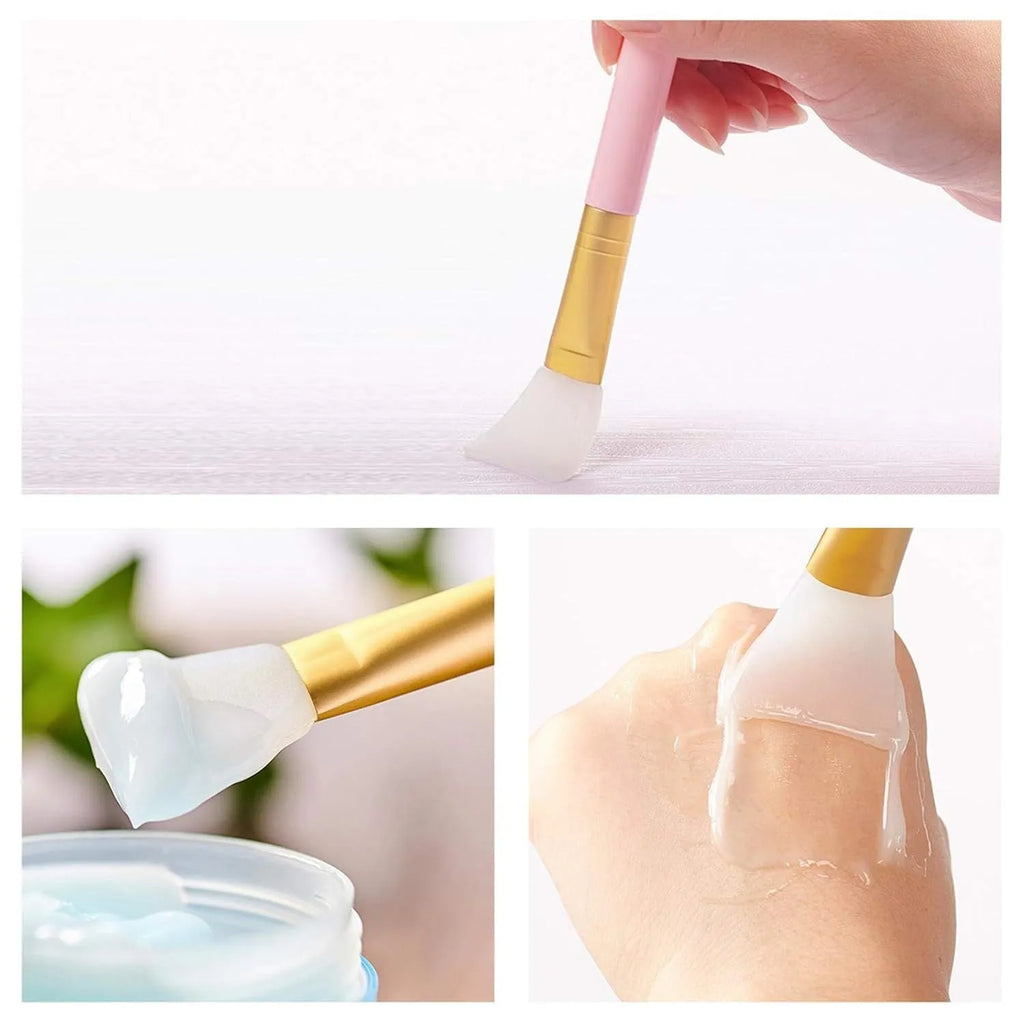 Reusable silicone face mask applicator spatula in one of six colours: black, blue, pink, rose red, white, or yellow.