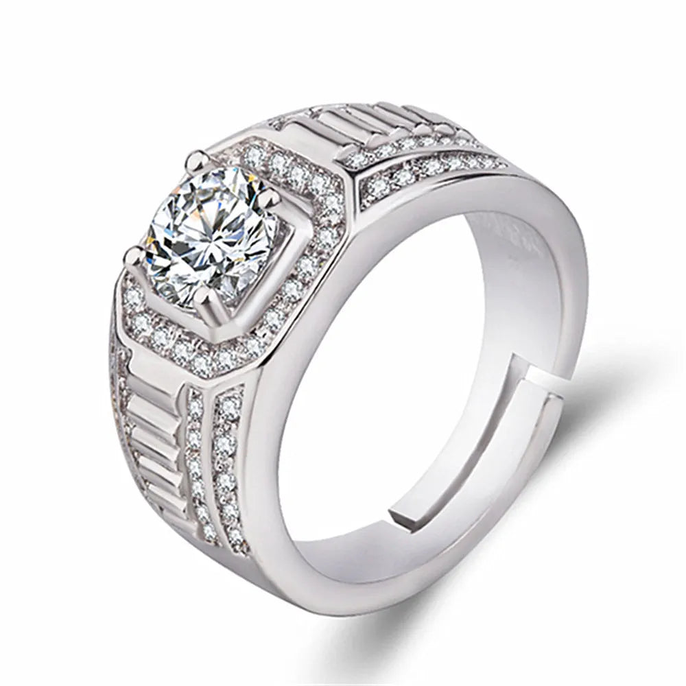 Large square diamond men's ring with adjustable copper band in gold colour