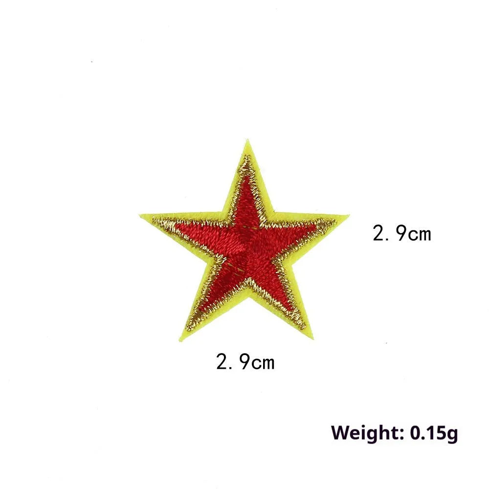 Colourful five-pointed star embroidery patches and cloth stickers for DIY clothing decoration.