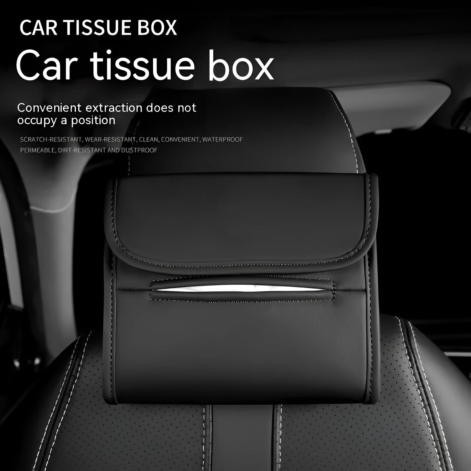 Leather car tissue box with elastic band button for sun visor or chair back mounting