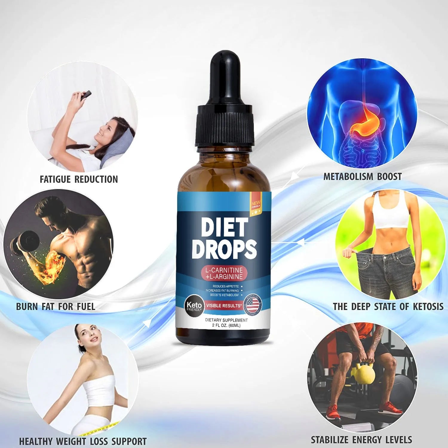 60ml bottle of ketone drops dietary supplement with refrigeration storage recommendation