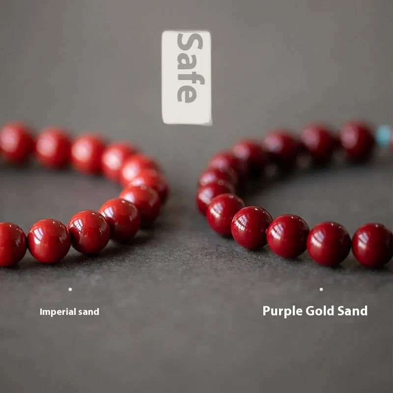 Purple gold sand cinnabar and Hetian jade bead bracelet with coated metal, showing geometric ellipse beads.