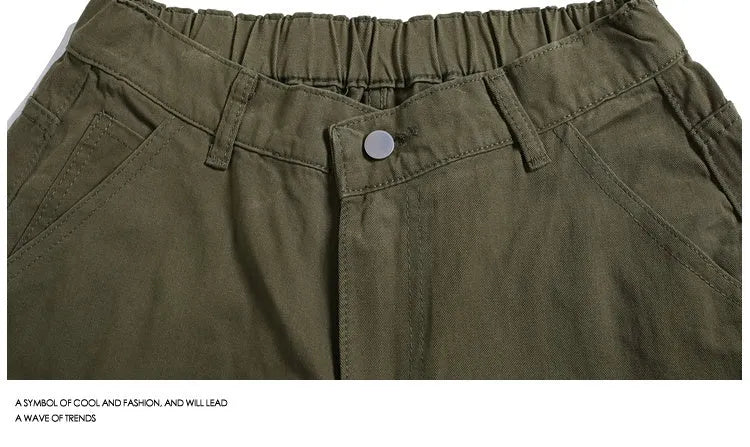 Loose fit cropped workwear trousers in wide-leg design with micro-elastic waistband