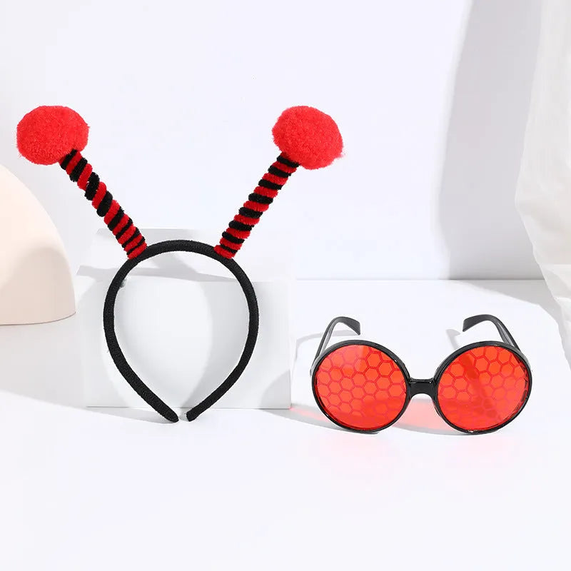 Children's handmade cloth bee butterfly ladybug costume headband and glasses set.