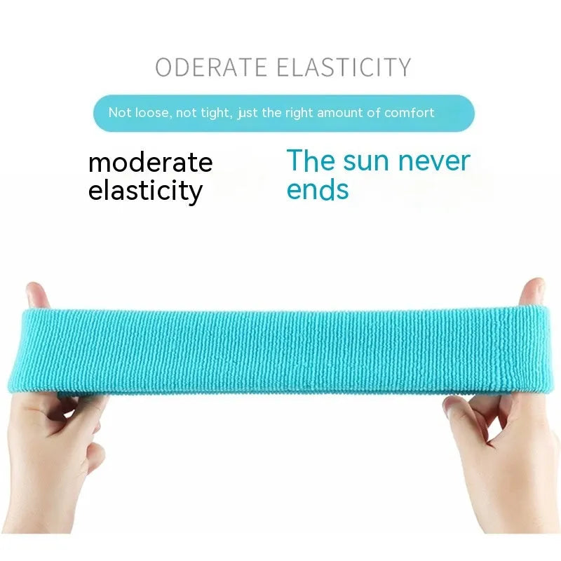 Elastic widening sports sweat band in solid colours: black, red, blue, rose red, sky blue.