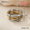 Stacked colour matching stainless steel rings with 18K gold plating in three colour variants for women