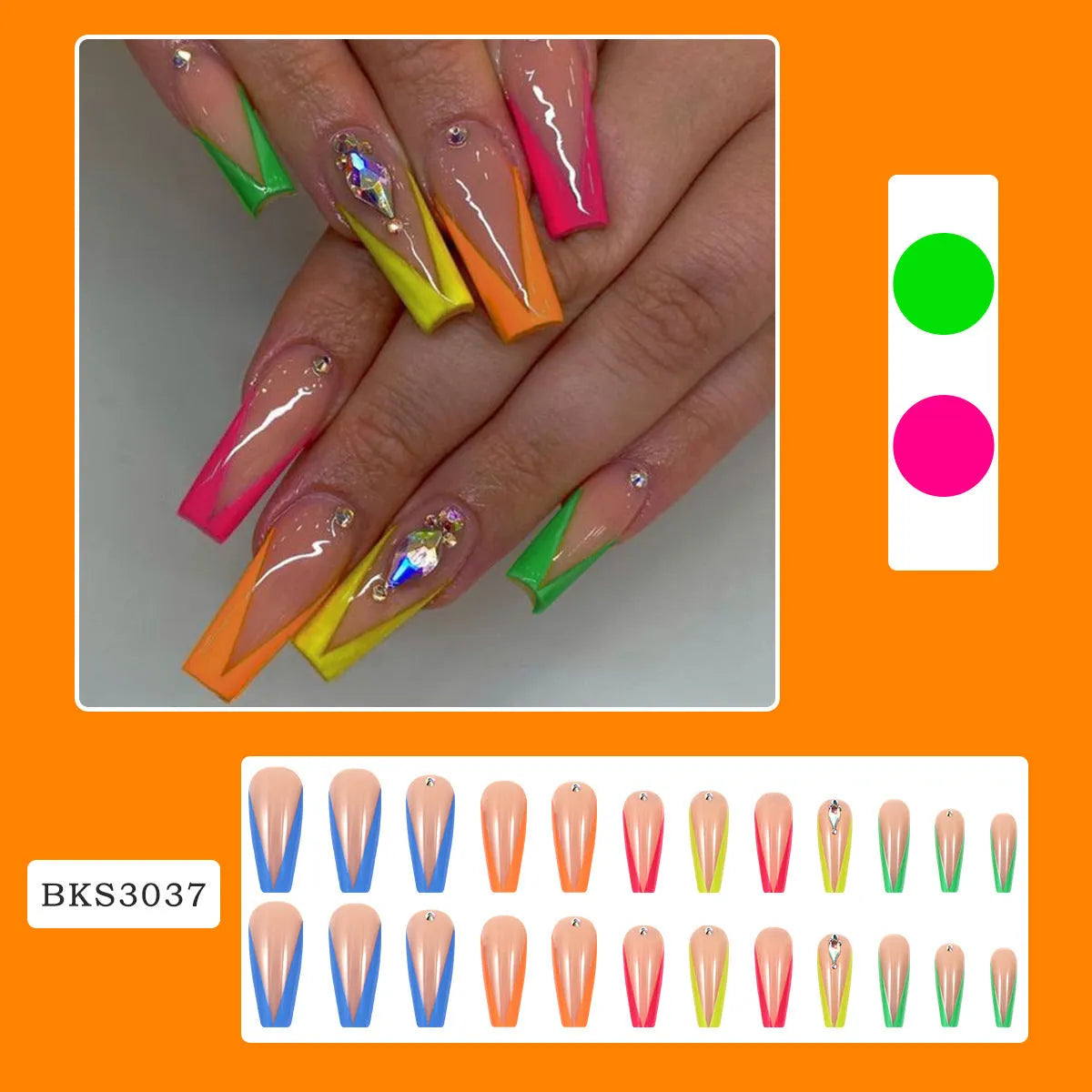 Detachable artificial nail tip in diamond colour French design with Love Cross Heart cartoon pattern.