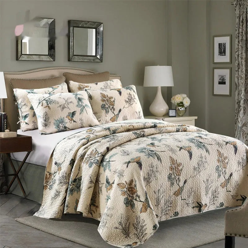 Pure cotton quilted bed cover set with matching pillowcases for 1.5-1.8m beds