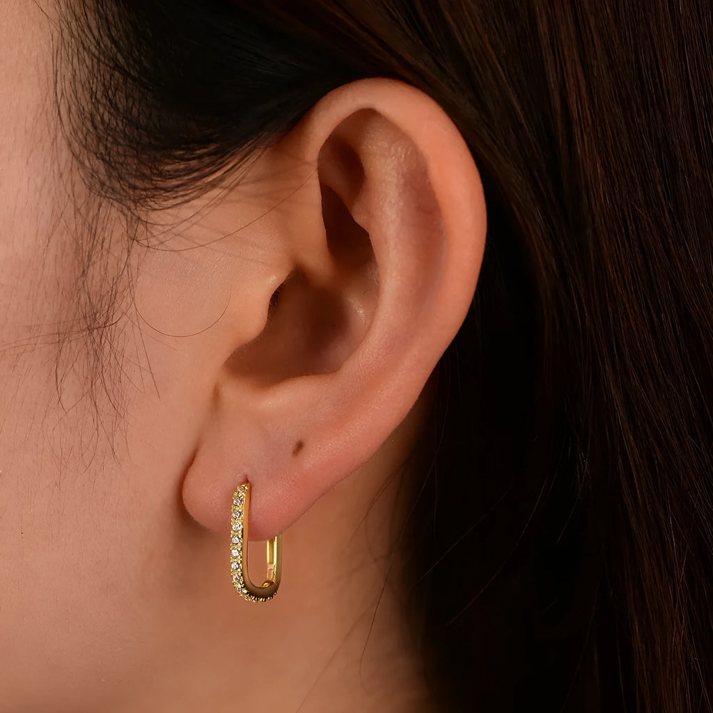 S925 Sterling Silver oval geometric zircon ear clip earrings in yellow or white colour