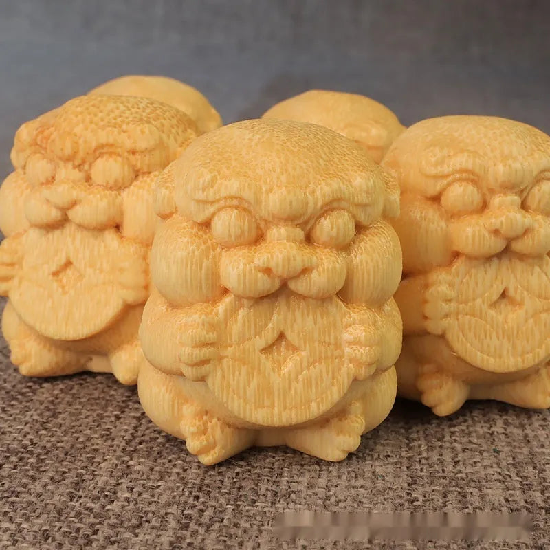 Solid bamboo carving ornament with Take Money design measuring 4.5cm high and 3.5cm diameter