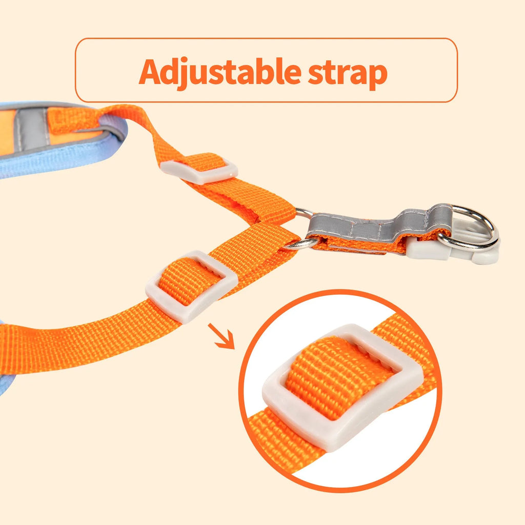 Purple adjustable dog harness with haulage rope and anti-breaking vest design