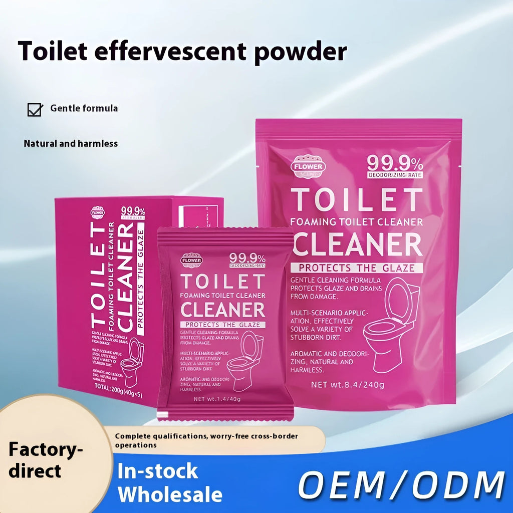 Toilet bubble powder cleaner in blue ocean or pink floral fragrance for descaling and anti-blocking