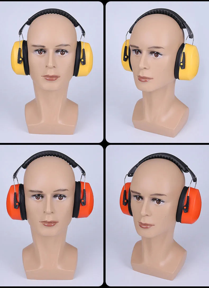 Orange over-ear noise-cancelling headphones with a padded adjustable headband on a grey background.