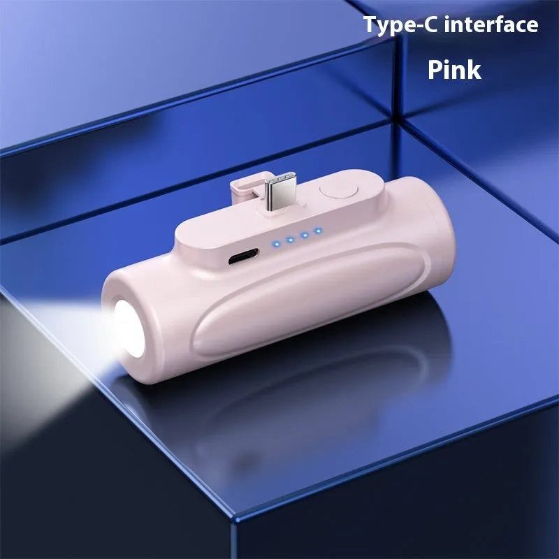 Black and Pink Creative Glare Power Bank with LED flashlight, showing compact 83x27x41mm size.