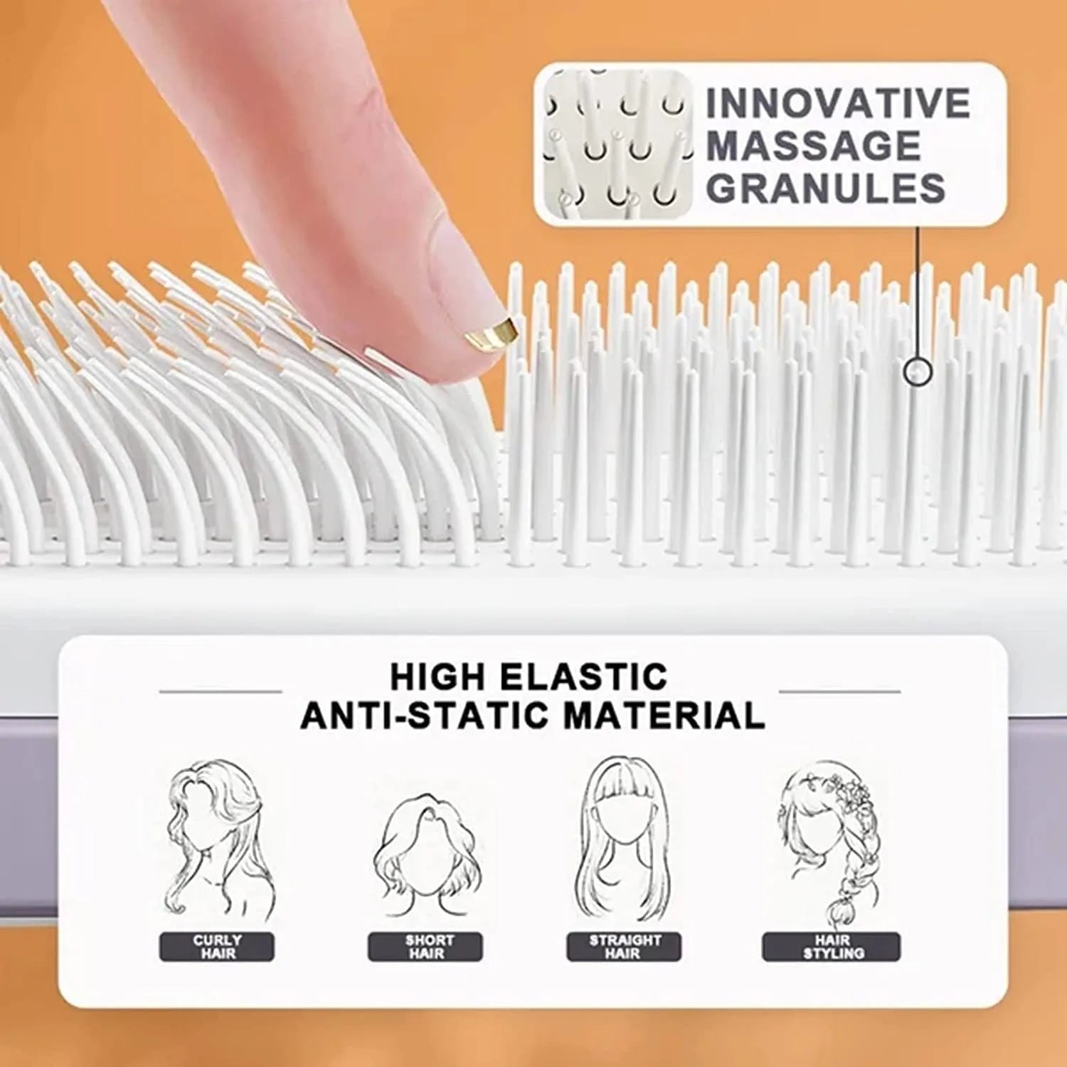 Roland purple self-cleaning hair brush with rotating handle and anti-static massage bristles.